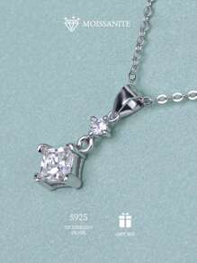 Elegante colar de diamantes moissanita quadrado de 1/2/3 ct de prata esterlina S925 para mulheres - perfeito para noivados, casamentos e presentes de dia das mães - joias da moda estilo boêmio com certificado e caixa de presente - presente de dia dos namorados elegante, versátil e luxuoso