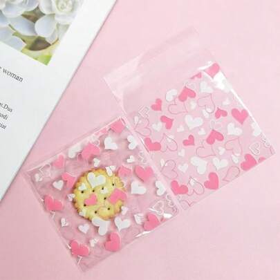 200pcs Plastic Gift Bags With Self-Adhesive Seal, Transparent Heart Design, Suitable For Cookies, Candies And Baking Packaging