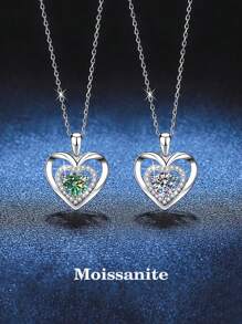 BLOVEMEE 1pc Elegant Luxury 925 Sterling Silver 1ct Moissanite Heart Pendant Necklace, Suitable For Women's Daily Wear, Party, Holiday, Valentine's Day, Mother's Day, Wedding, Bridal, Wedding Gift Jewelry