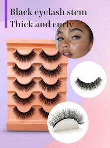 5 Pairs Of Thick And Curly False Eyelashes, D-Curled Eyelashes, Natural Three-Dimensional Fluffy Eyelashes, Slender And Elegant Eyelashes, Eyelash Extensions, Faux Mink Eyelashes. Suitable For Daily Work, Parties, And Travel.