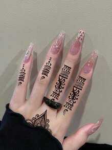 1 件黑色指甲花蕾丝边曼陀罗花图案临时防水纹身贴纸，适用于手部、背部、身体装饰、日常佩戴和礼物