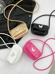 1pc Mini Crossbody Bag, Small Square Bag, Leather Butterfly And Square Crossbody Bag, Lipstick Bag, Suitable For Teenagers, Outing, Travel, Daily Matching, Suitable For Shopping And Daily Use. - Multicolor - View 2