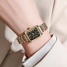 6pcs- Chic Square Women's Quartz Watch Set - Classic Beaded Bracelet Design, Alloy Case & Band, Non-Rechargeable Battery