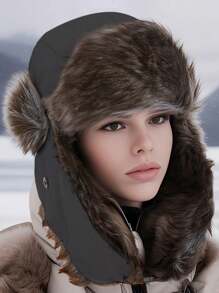 Waterproof Winter Trappers Faux Fur Earflap Hunting Hat Ushanka Russian Cold Weather Thick Lined Ski Snow Cap - Xám - Xem 2