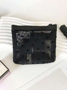 2pcs Mesh Heart Cosmetic Bag, Portable Zipper Toiletry Organizer, Perfect Lipstick Bag Coin Bag Carry-On Storage Bag,Especially Suitable For Travel Storage, Mini Heart-Shaped Lipstick Storage Bag((Random Printing)) Makeup Bag School Supplies Travel Essentials Make Up Bag Holiday Essentials Makeup Bags Makeup Pouch Makeup Organizer Holiday Winter Leopard Print Sausage Dog Women Gifts For Women - Multicolor - View 4