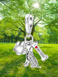 2 piezas Accesorios de moda con lindas huellas de mascotas, cuentas aptas para hacer pulseras, brazaletes y joyería DIY para mujeres, complemento diario y decoración de joyas para niñas - perro - Ver 6