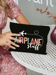 Bedrukt met vliegtuigpatronen Canvas cosmetische tas, inclusief bedrukt met de letters 'Vliegtuig Stull', opvouwbare cosmetische tas met rits, gemakkelijk schoon te maken, veelzijdige make-uptas voor reis- en vakantiecadeaus, draagbaar, voor kantoor- en schoolbenodigdheden Make-uptas Reisbenodigdheden Make-uptas Vakantiebenodigdheden Make-uptassen Make-uptas Make-uporganizer Winterluipaardprint Worsthond Vrouwencadeaus voor vrouwen