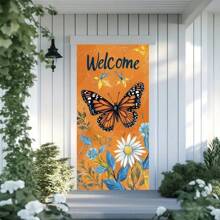 2D 门横幅，门框装饰，1 件，春花与蝴蝶主题元素门框装饰横幅，门悬挂背景标志，节日装饰，户外旗帜，35.4x70.8 英寸