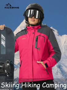NASBING 女士冬季滑雪夹克 防水防风保暖连帽保暖冬装 防风衣 徒步滑雪露营登山外套 抓绒 - 玫紅色 - 查看 3