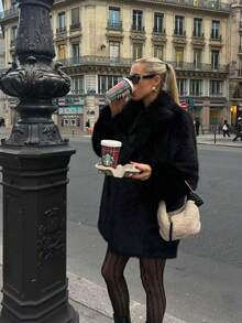 INDEFEIR 女士冬季新款时尚人造毛皮超大保暖外套，欧美风格