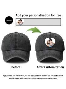 Customized Design Text, Photo, Image, Logo Heart Printed Soft-Top Baseball Cap, Fashionable Casual Adjustable Hat, Ideal Customized Gift Suitable For Men, Women, Boyfriend, Girlfriend, Family, Friends, Pets, Suitable For Graduation, Wedding, Holidays And Other Occasions, Unique Personalized Cap - A - View 9
