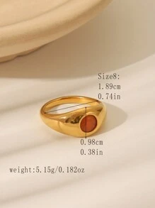 1pc Fashion Simple Stainless Steel Gold Color Ring With Pink Gem Stone, Suitable For Women's Daily And Festival Wear Or Gift