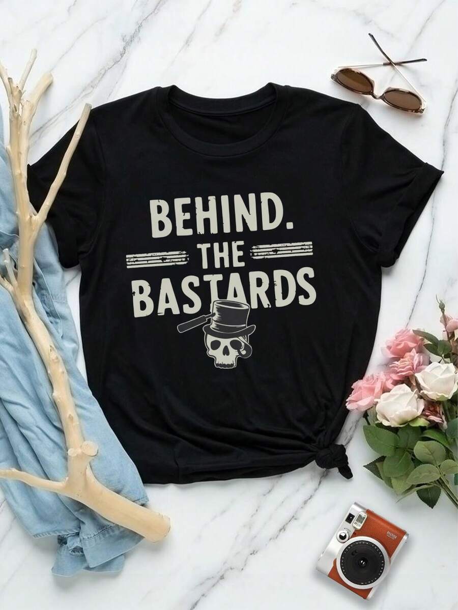 Women's Behind The Bastards T-Shirt Funny Sarcastic Political Tees - Black - View 1