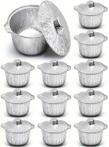 Conjunto de 10/5 piezas Olla de aluminio desechable con tapa, utensilios de cocina de aluminio desechables, envase de horneado desechable adecuado para vacaciones, viajes, campamentos, horneado, calentamiento y cocción (33,8 onzas), Conjunto de ollas de metal redondas, adecuadas para estufas de gas, sin necesidad de electricidad, ideales para viajes, campamentos, horneado, recalentamiento y cocción, utensilios de cocina esenciales, ollas apilables, contenedores de alimentos a granel