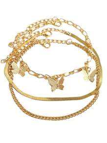 Set de 3 piezas de tobillera con cadena y mariposa de diseño elegante, juego de tobillera y pulsera de cadena gruesa vintage punk, para uso diario de mujeres