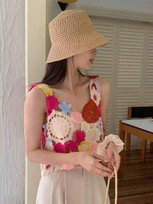 Women's Colorful Hollow Out Embroidered Crochet Knitted Sweater Vest Casual Vacation Summer - Multicolor - View 4