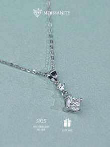 Elegante colar de diamantes moissanita quadrado de 1/2/3 ct de prata esterlina S925 para mulheres - perfeito para noivados, casamentos e presentes de dia das mães - joias da moda estilo boêmio com certificado e caixa de presente - presente de dia dos namorados elegante, versátil e luxuoso