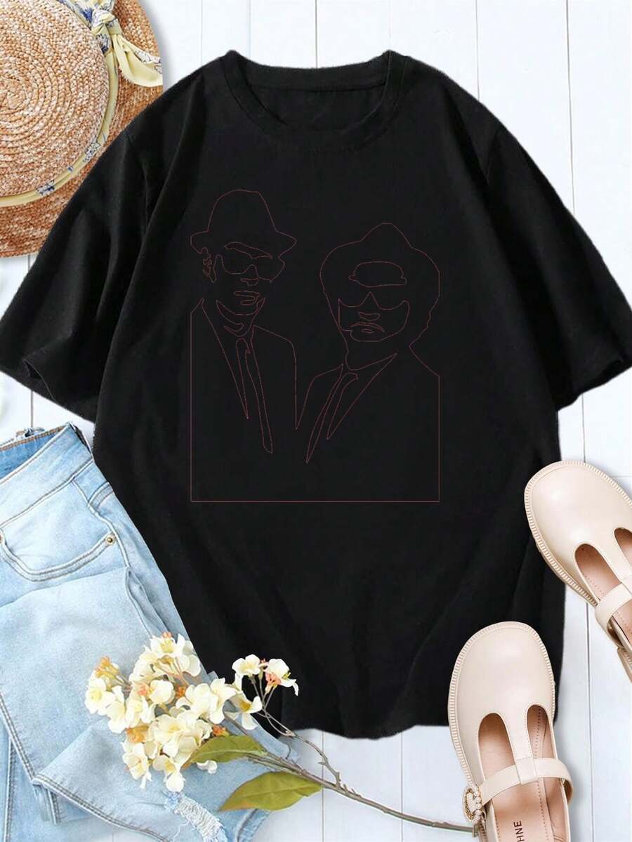 Women's Blues Brothers T-Shirt Fun Cool Classic Graphic Tee - Black - View 1