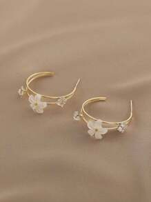 1 par de aretes elegantes y lujosos de metal y resina con diseño floral para mujeres