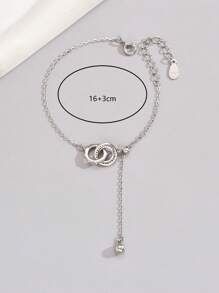 1 Stück minimalistische Sterling Silber vergoldete weiße Gold Geometrie Doppelring Anhänger Armband für Frauen, geeignet für Dates, tägliches Tragen, Valentinstag Geschenk