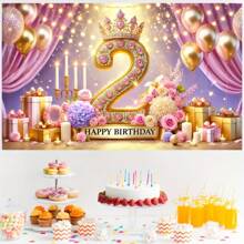 Bannière de fête d'anniversaire de style princesse rose 2e, faite de fibre de polyester, convenant pour toutes les célébrations intérieures et extérieures, sans électricité nécessaire, parfaite pour la décoration d'entrée et les accessoires de photobooth
