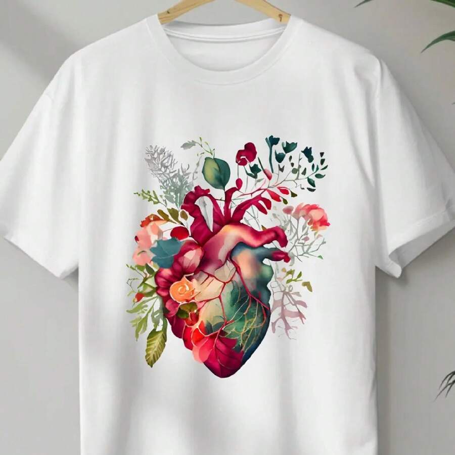 Anatomical Floral Heart T-Shirt, Floral Nurse Shirt, Womens Graphic Tee, Heart Graphic Tee, Floral Human Heart Clothing Gift For Nurses