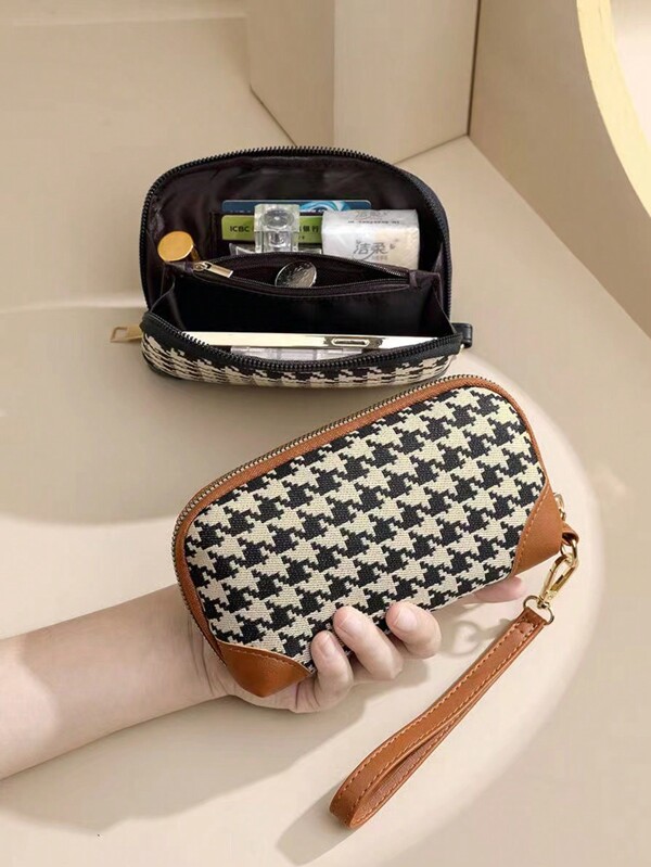 Women's Long Wallet 2025, High-End Fashion Elegant Portable Handbag Can Fit Phone, New Style Houndstooth Long Wallet Female High Quality Clutch Purse, Large Capacity Phone Bag