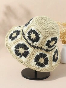 LEAJOURNO. 1pc Exotic Hollow Out Vintage Floral Bucket Hat, Hyuna Style Foldable Bucket Hat