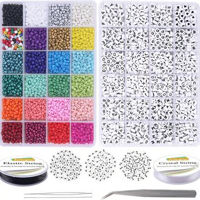 EuTengHao EuTengHao 6810 pezzi piccole perline e perline con lettere per realizzare braccialetti di gioielli con cordoncino, perline di vetro pony da 4 mm e perline con lettere dell'alfabeto "A-Z" per creare gioielli