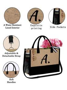 Bolsa de mano con estampado de letra inicial en forma de corazón, con correas para el hombro y una bolsa de maquillaje a juego, bolsa de regalo personalizada con bolsillos laterales, bolsa de playa con pañuelo, bolsa de almacenamiento simple de viaje, bolsa de maquillaje de viaje