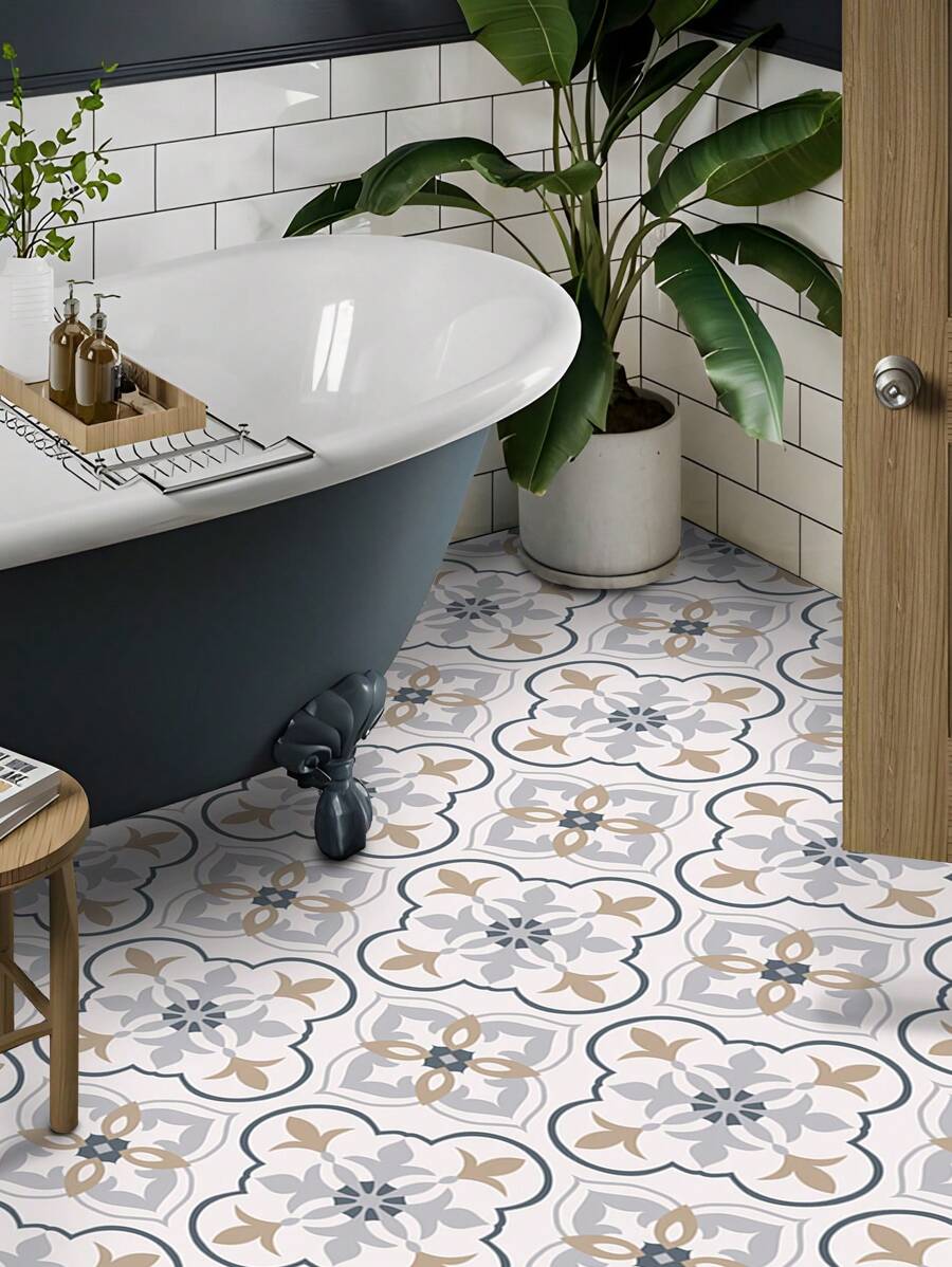 SUPSTICKER 9 件波西米亚风格印花自粘防水防滑地板贴纸，可撕下并粘贴于客厅、卧室、厨房、浴室地板、墙壁、橱柜、桌面装饰礼物生日毕业房间装饰家居装饰墙壁装饰浴室装饰卧室装饰房间装饰用品客厅装饰家居装饰客厅墙纸壁纸墙贴墙贴厨房配件厨房用品厨房装饰地砖地板地砖自粘地砖剥离粘贴 - 彩色 - 查看 1