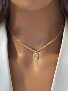 1pc 925 Sterling Silver Cubic Zirconia Round Pendant Necklace, Women's Jewelry, Party Gift, Engagement Wedding Eternal Promise Necklace, Exquisite Jewelry - Diamond Medal Necklace - View 2