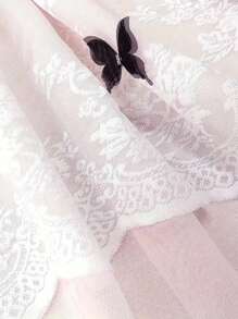 1pc Pink Voile Half Curtain, Elegant Butterfly Decor, Suitable For Bedroom, Living Room Home Decoration, With Pole