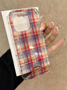 复古可爱棋盘格图案糖果手机壳适用于 16 Pro Max 15 14 13 12 后盖柔软防水防震防摔防刮 - 紅藍格子 - 查看 1