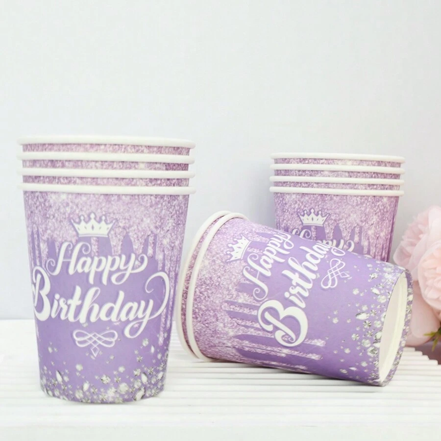 10/20/60pcs,Diamond Purple Party Tableware 9oz Paper Cups Birthday Party Accessories/Decoration, Coffee Cup, Party Cup, Versatile & Elegant Disposable Cups For All Occasions Perfect For Easy Cleanup Parties, Weddings & Holidays