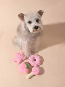 Bộ 4 đồ chơi nhồi bông hình que kẹo mút + ngôi sao năm cánh + bánh rán + dâu tây cho mèo/chó, thích hợp cho thú cưng nhỏ/vừa chơi hàng ngày, đồ chơi cho mèo, đồ chơi cho chó, bãi biển, mặt trời, du lịch, thú vị - Hồng - Xem 4