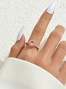 Tkool 1 件镀玫瑰金女士戒指，镶嵌闪亮锆石，新颖圆形设计