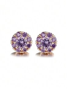 1 Pair Minimalist Diamond-Encrusted Pink Stud Earrings, Elegant Design For Women, Spring Versatile Accessory And Gift