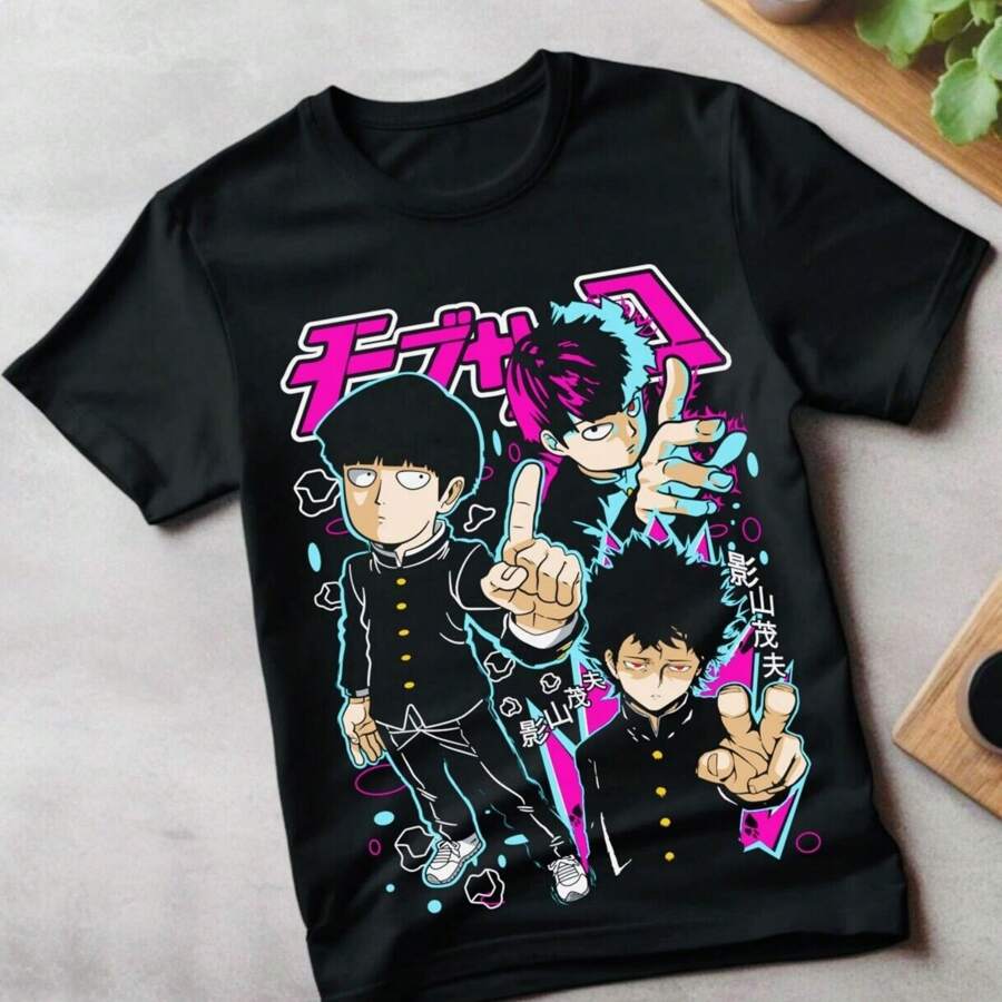 Mob Psycho 100 Cast Anime Manga T-Shirt All-Size Mob Psycho Dimple T-Shirt Tee - Black - View 1