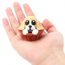 3D Printed Cute Corgi Puppy, Realistic Animal Model, Small Dog Sitting Inside A Basket