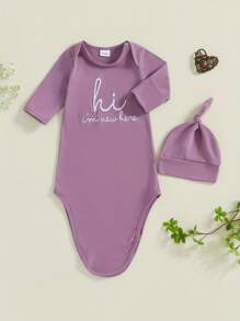 Newborn Sleeper Gown Baby Boy Girl Coming Home Outfit Infant Nightgown Sleeping Bag Sleepwear Pajamas - 紫色 - 查看 2