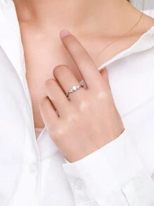 1枚925纯银闪亮方形立方氧化锆戒指，奢华吸睛的女士结婚首饰 - 銀色 - 查看 2