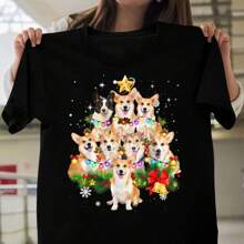 Pembroke Welsh Corgi Christmas Dog Tree Lights Pajamas T-Shirt - Gift For Dog Lovers - Funny Dog - Corgi Lovers - Mother's Day - Black - View 1