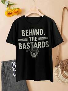 Women's Behind The Bastards T-Shirt Funny Sarcastic Political Tees - Black - View 2