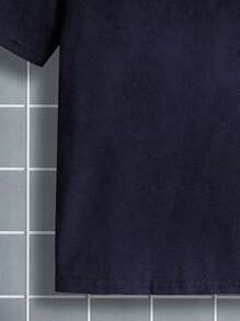 可愛卡通小狗和爪印印花女童藏青色純棉T卹，100%棉質上衣童裝T卹基礎款上衣寬鬆休閒百搭戶外上衣街頭學院風春夏垂感蝕毛柔軟透氣短袖上衣，街頭服飾運動上衣 - 藏青色 - 查看 4