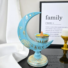 1pc Arabic Creative Embossed Star & Moon Shaped Incense Burner Home Decor, Essential Rama Festival Aroma Diffuser, Gold Plated Resin Craft Ornament - Multicolor - View 4