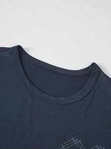 2pcs Men's Lightweight Summer Sleepwear Set, Short Sleeve Top And Pants, 2pc Men's Plaid Summer Lounge Set - Dark Grey - View 4