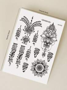 1 件黑色指甲花蕾丝边曼陀罗花图案临时防水纹身贴纸，适用于手部、背部、身体装饰、日常佩戴和礼物