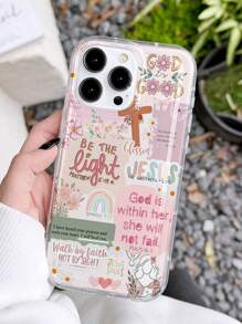 1pc Vintage Newspaper Patchwork Jesus God Slogan Floral Smiling Face Pattern Airbag Anti-Slip Soft Phone Case Compatible With Iphone 11/12/13/14/15/16 Pro Max