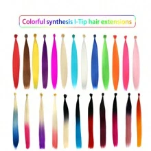 20 hebras de 20 pulgadas de extensiones de cabello sintético multicolor de Kanekalon con punta en I y queratina, para piezas de cabello, Día de San Patricio